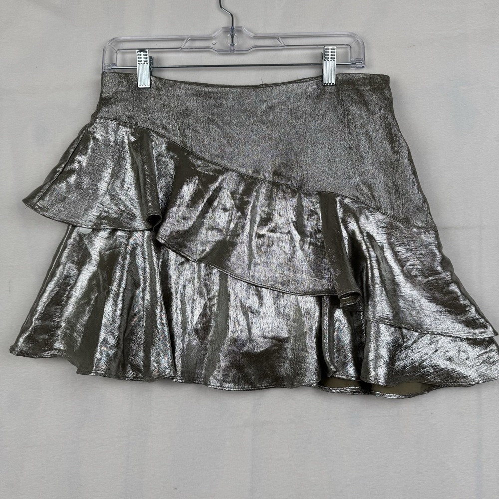 ZARA Women's Large Metallic Ruffle Skirt Built-In Shorts Large‎ Party Fun